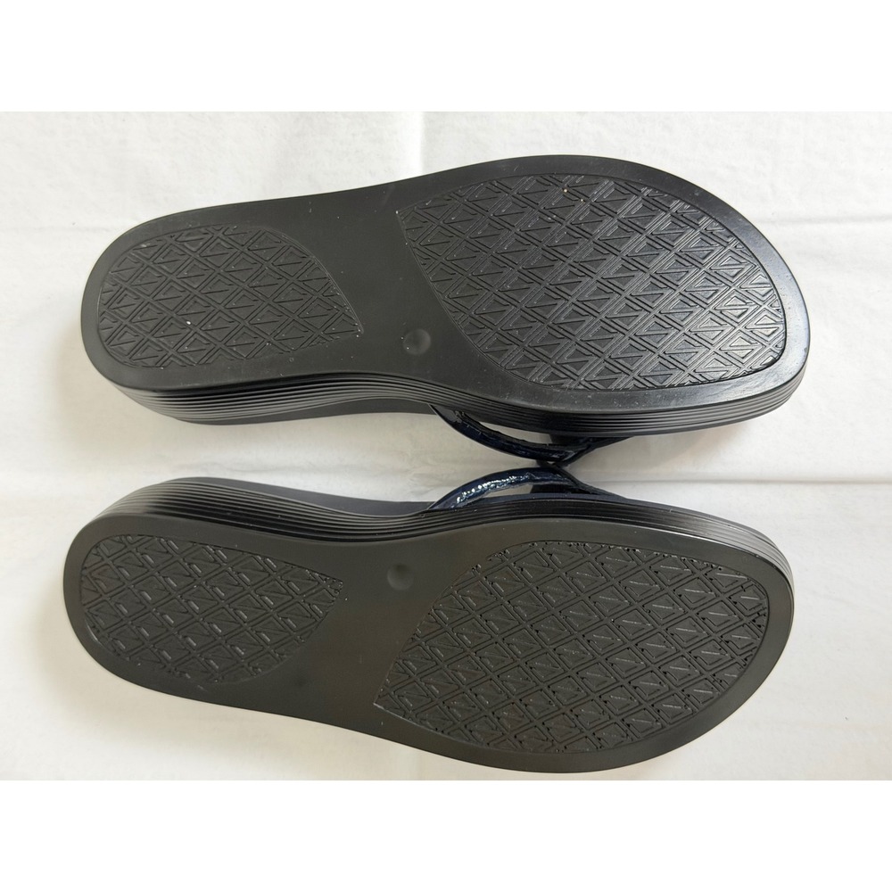 Donald Pliner Fifi Sandals Womens 5.5 Navy Blue Excellent Croc Embossed Wedge - Picture 7 of 9